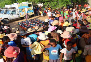 Women in the Amboasary district of Madagascar’s drought-stricken Grand Sud region wait to receive sexual and reproductive health