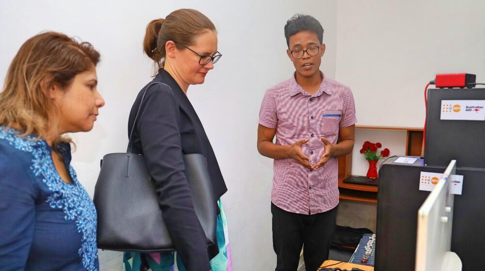 Australian Chargée d'Affaires, Ms Keara, at Radio Fanabeazana in Antananarivo